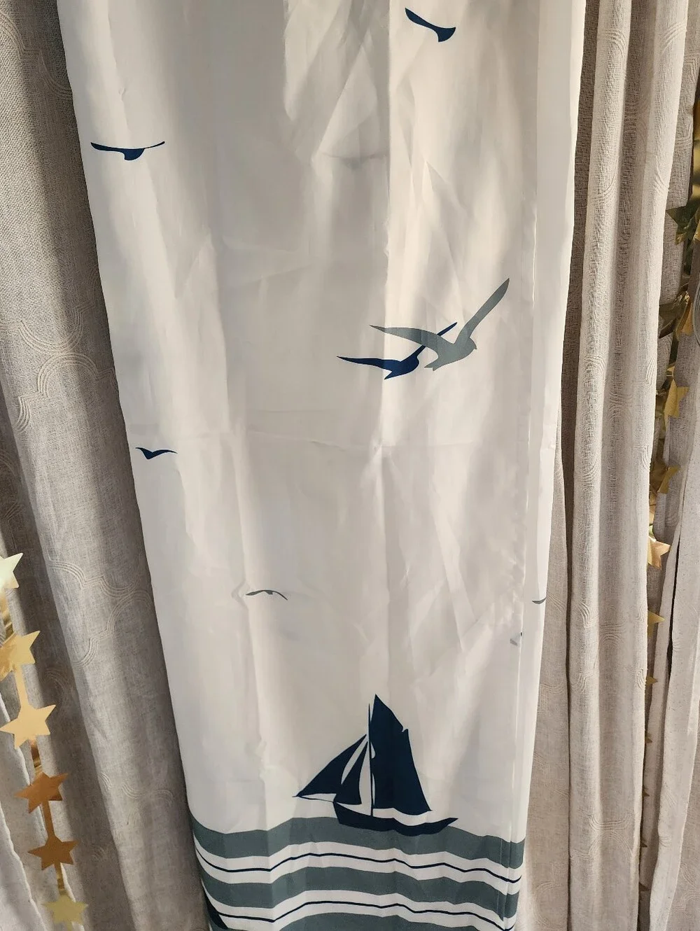 Nautical Sailboat Shower Curtain Panel in White and Navy